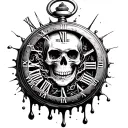 melting pocket watch, with the words memento mori and a skull design within the melting pocketwatch. realistic design tattoo design idea