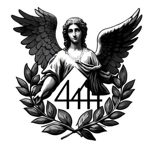Roman Laurel wreath with angel numbers 444 tattoo design idea