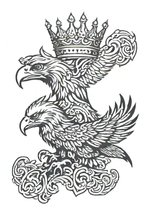 eagle royal flourish wearing crown tattoo design idea