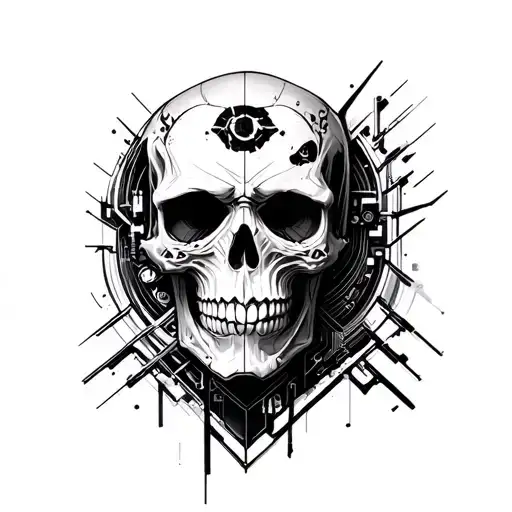 Cyberpunk 2077 cyberware symetrical skull tattoo design idea