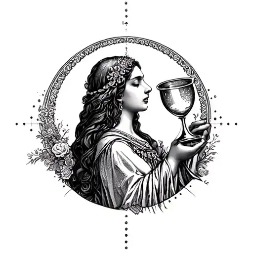 Virgo maiden holding hour glass howling tattoo design idea