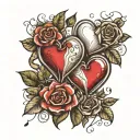 2 sketchy joined heart shapes realistic teardrops filled with tiny feetprints surrounded by realistic roses  tattoo design idea