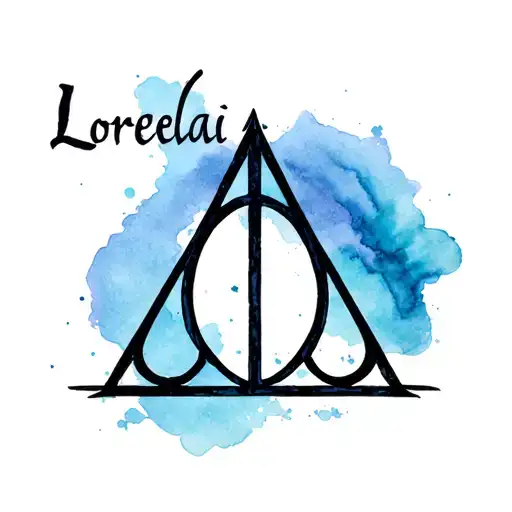 deathly hallows symbol with name Lorelai incorporated tattoo design idea
