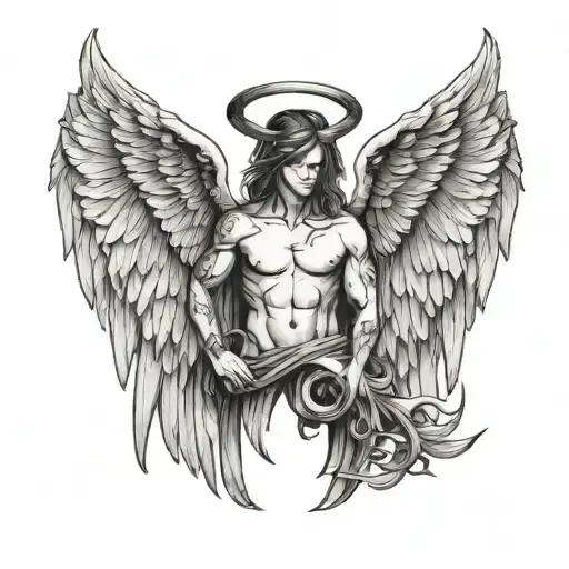 angel wings with out figure and devil horn tattoo design idea