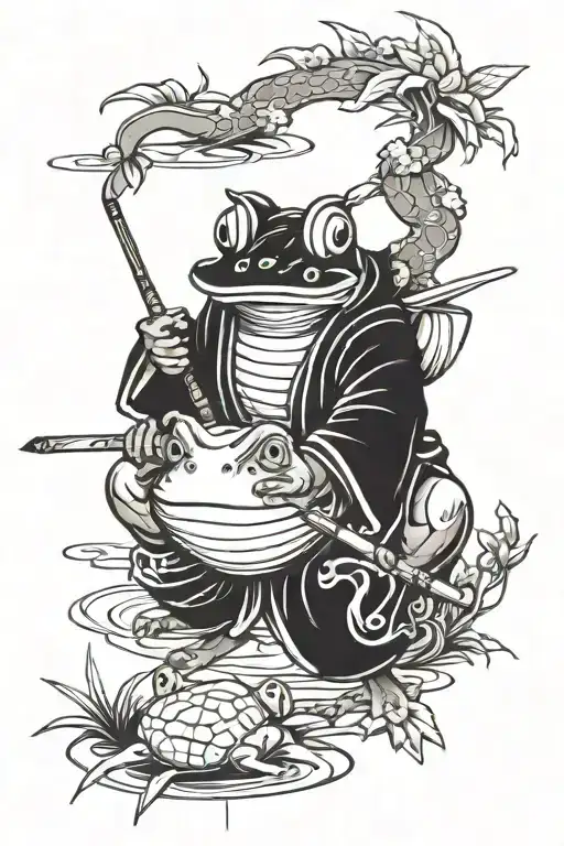 samurai frog fishing japanese style tattoo design idea