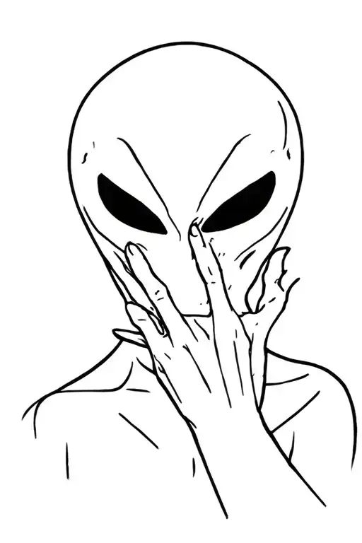 scary alien with hand on face tattoo design idea