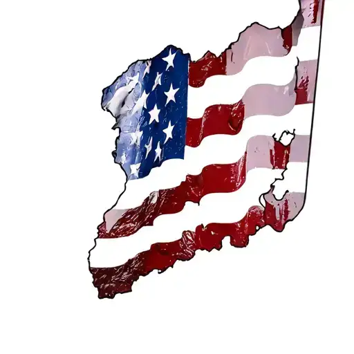 Tattered American flag under skin glass bones tattoo design idea