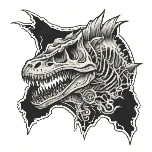 mermaid t-rex fossil skeleton tattoo design idea