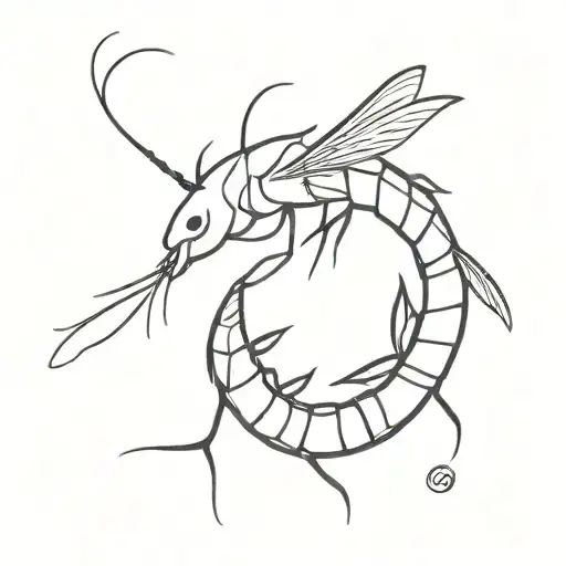 Caradina shrimp in wood cut style tattoo design idea