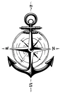 anchor compass surrounded tattoo design idea