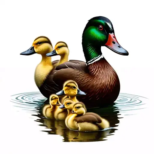 Duck with 6 ducklings tattoo design idea