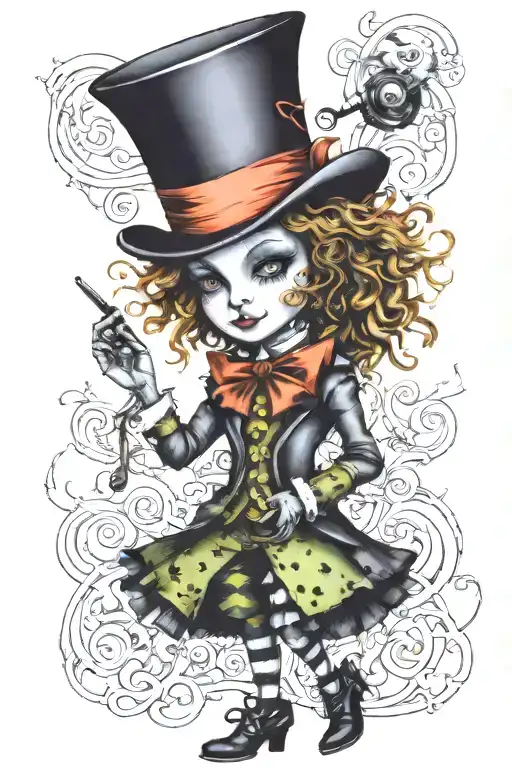 cut mad hatter voodoo doll tattoo design idea