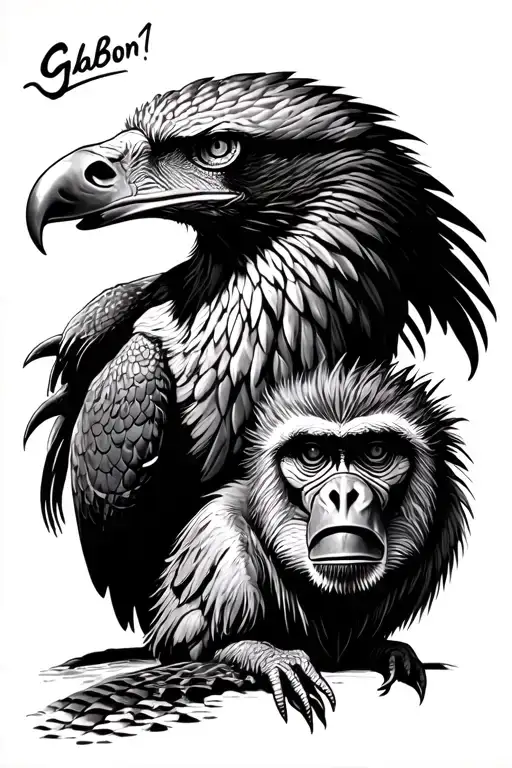 crocodile, gabon viper, fish eagle, baboon collage tattoo design idea
