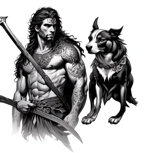 Irish mythology, morigan, cu chulainn and dogda tattoo design idea