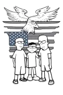American dad and two sons with bald eagle and American flag tattoo design idea