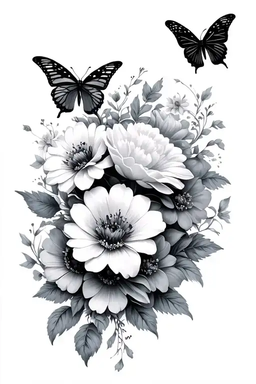 lady flowers butterfly surrounded tattoo design idea