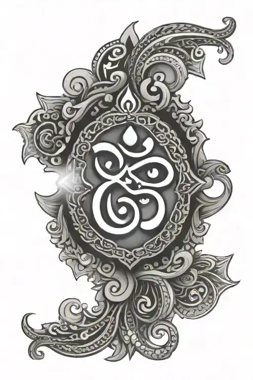 Indian aum symbol incorporating elements intertwined tattoo design idea