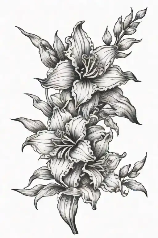 violet gladiolus chrysanthemum narcissus tattoo design idea
