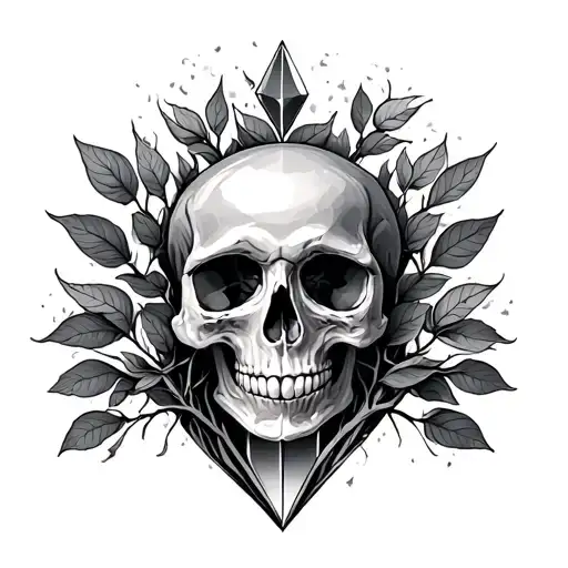 tree of life, diamond, skull, leaves growing tattoo design idea