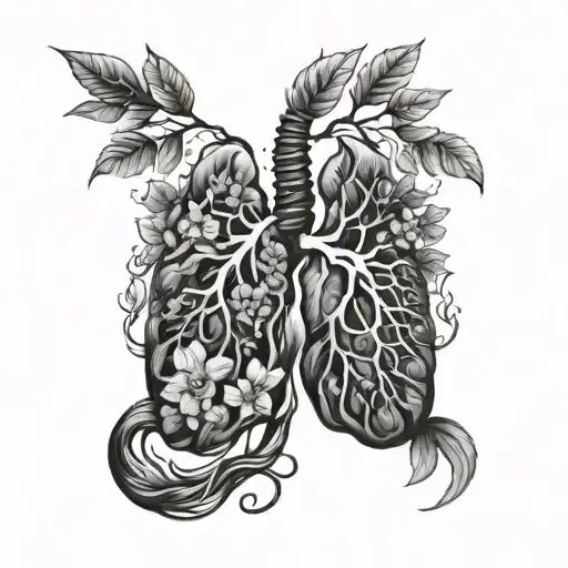 A peaceful scene of two lungs intertwined with elements of nature, symbolizing harmony and balance tattoo design idea