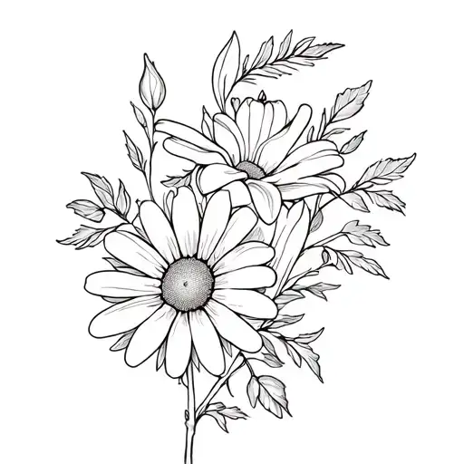 daisy lily and rose flowers on vine tattoo design idea
