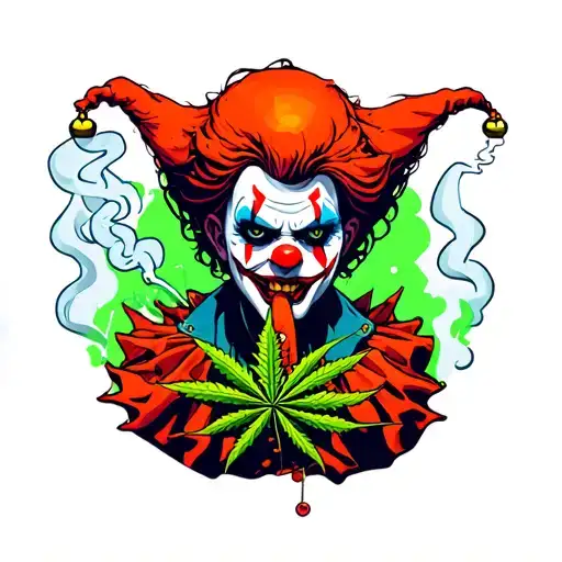 evil clown with alien smoking weed tattoo design idea