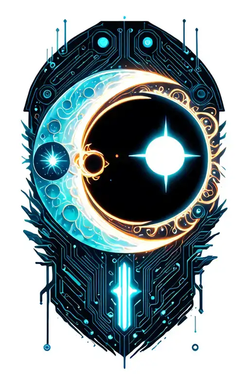sun moon merging together tattoo design idea