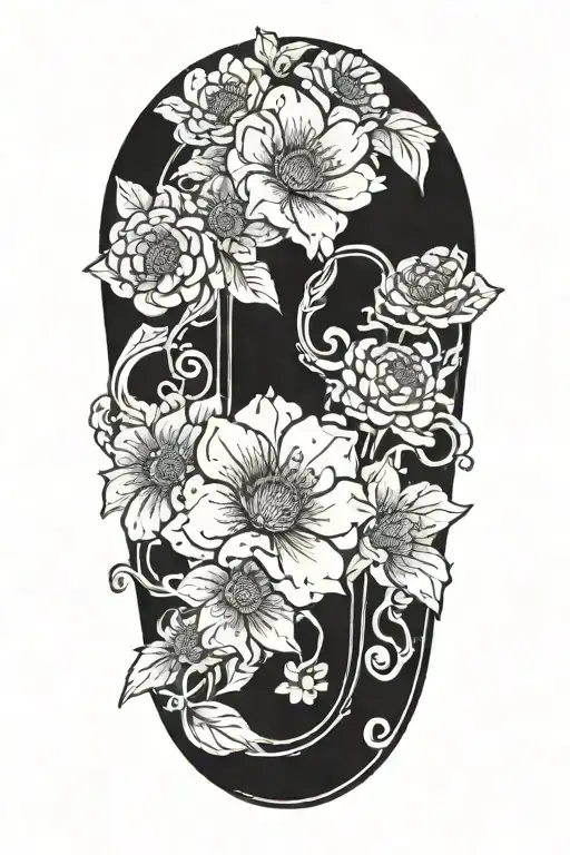 horseshoe and zinnias  tattoo design idea