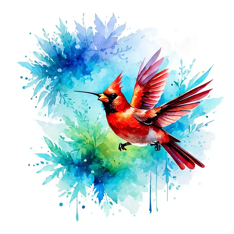Infinity Cardinal & hummingbird hovering tattoo design idea