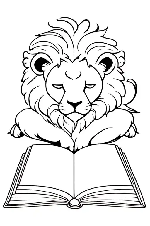 simple lion sleeping on open book tattoo design idea