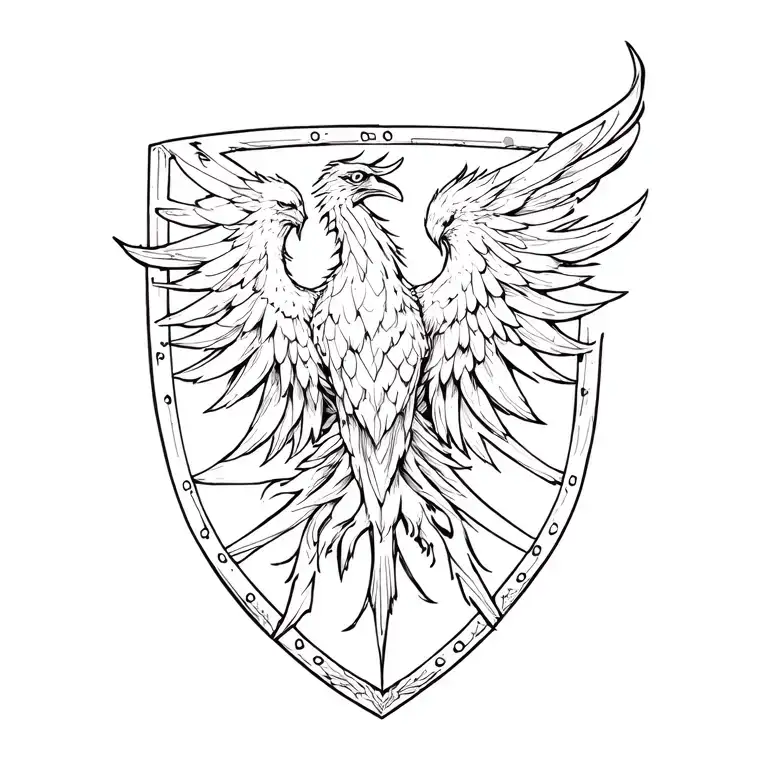 shield + phoenix tattoo design idea