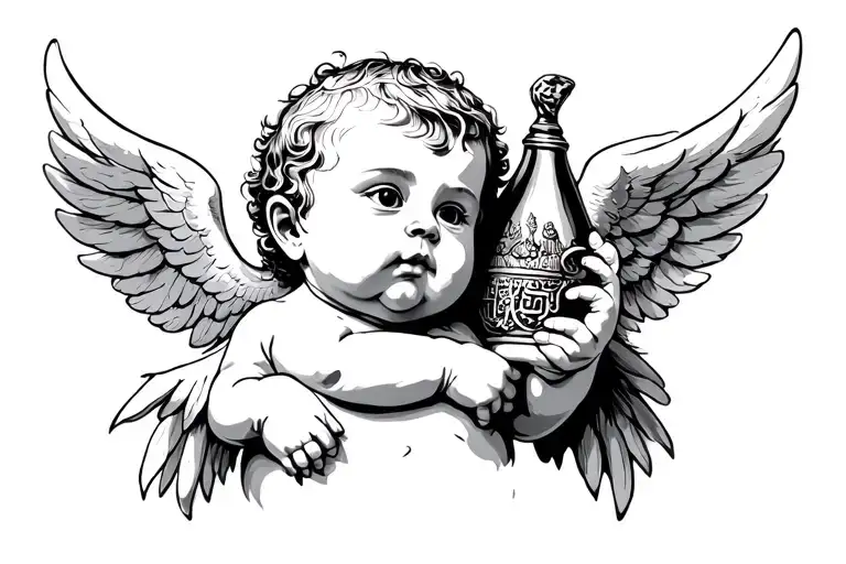 BABY CHERUB HOLDING TURKISH FALG tattoo design idea