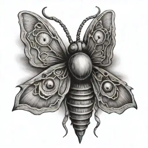 Creepy moth with human eyes on wings tattoo design idea