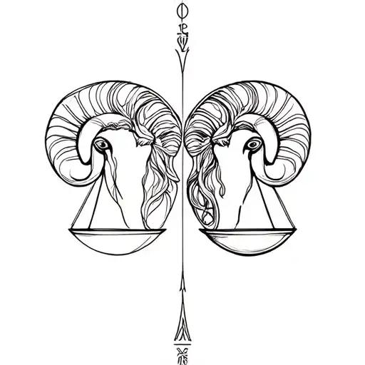 aries and libra combined symbol merging simple  tattoo design idea