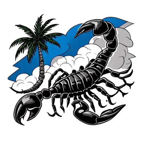 Haiti, Haitian flag, scorpion, clouds, palm tree, 1804, Love and desire tattoo design idea