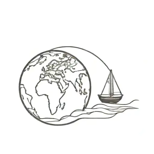 earth with boat sailing on top simple tattoo tattoo design idea