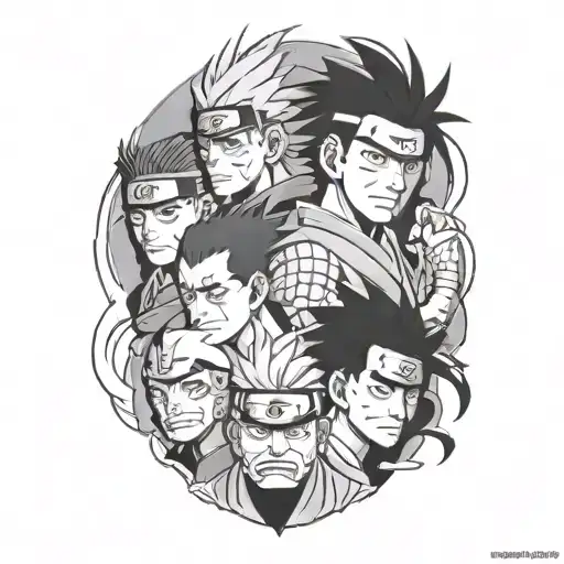 Goko ,tanjiro ,naruto ,Gon ,toji fushiguro in one Samurai tattoo tattoo design idea