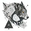 Aquarius constellation, with half human, half wolf face tattoo design idea