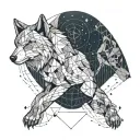 Aquarius constellation, with half human, half wolf face tattoo design idea