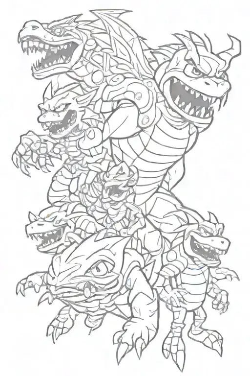 ghostfreak from ben 10, gengar from pokemon, spyro, crash bandicoot, raf from ninja turtles, rayman and bart interacting tattoo design idea