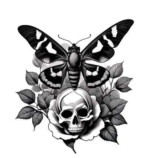 rose and death head moth resting tattoo design idea