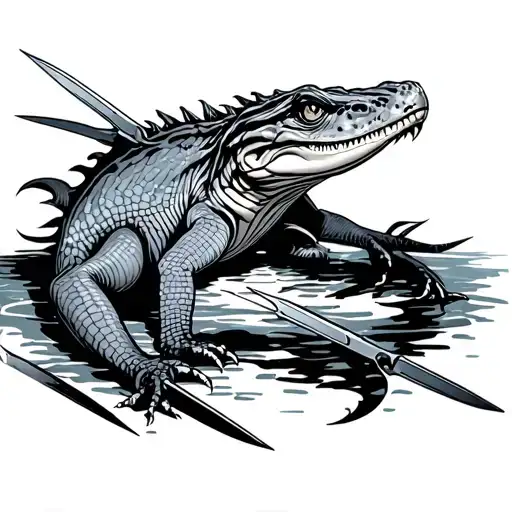 aquatic reptile creature with blades tattoo design idea