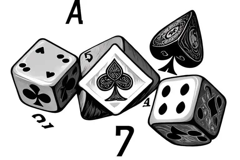 ace of spades, with three dice showing 5, 2, and 5 tattoo design idea