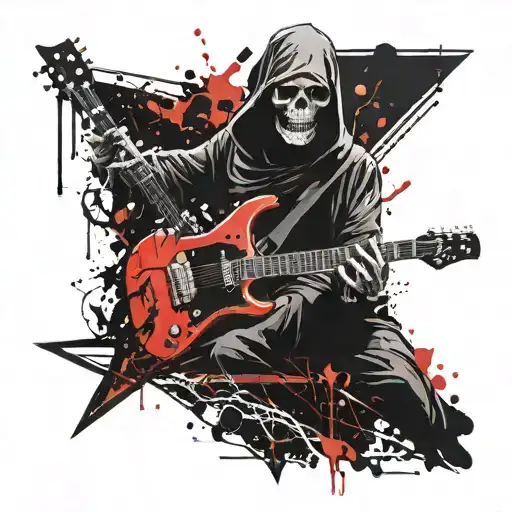 Grim Reaper playing E guitar tattoo design idea