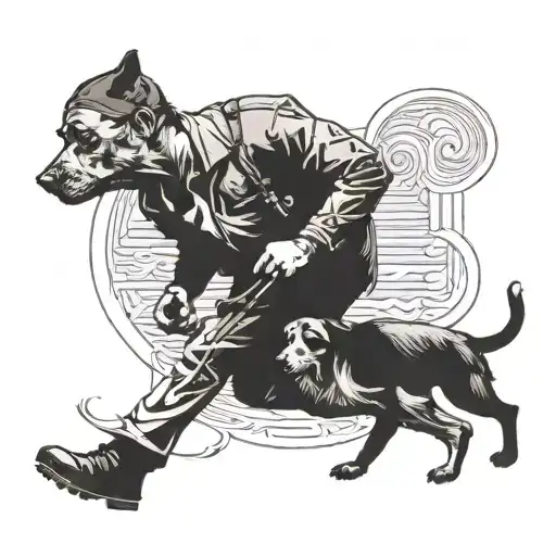 man walking a dog tattoo design idea