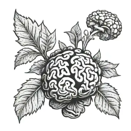 Celosia plant in the shape of a brain in the style of pottery tattoo design idea