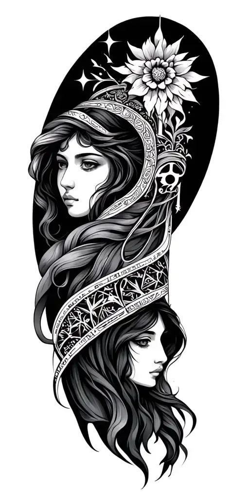 Full sleeve tattoo of gemini and virgo zodiac sign tattoo design idea