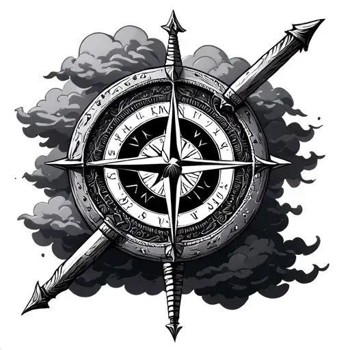 Viking compass with clouds surrounding tattoo design idea