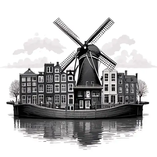 Dutch windmill amsterdam canal houses combining tattoo design idea