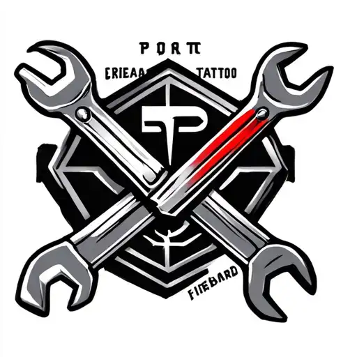 Mechanic tattoo with two cross wrenches and a Pontiac firebird logo behind it tattoo design idea